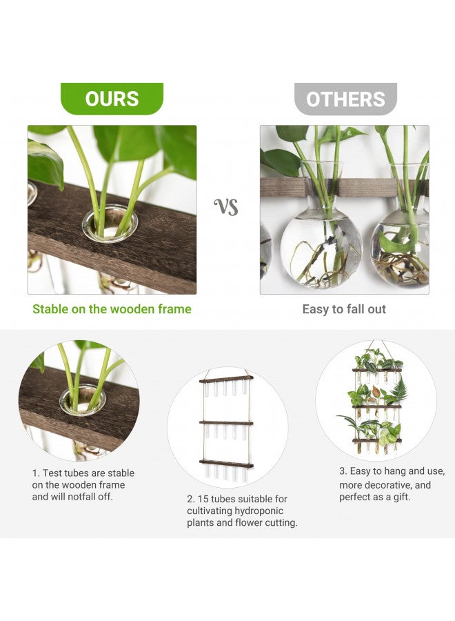 Mkono Mkono Plant Propagation Tubes, 3 Tiered Wall Hanging Plant Terrarium with Wooden Stand Mini Test Tube Flower Vase Glass Planter for Hydroponic Plant Cutting Home Garden Office Decor Plant Lover Gift - Image 4