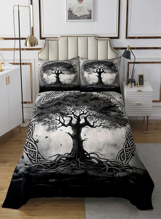 Homewish Tree of Life Bedspread King Size,Tree Aesthetic Bedding Sets for Kids Girls Boys Teens Adult Bedroom Decor,Black Grey Exotic Gothic Comforter Set Viking Style Print Quilt Set,2 Pillowcases - Image 2