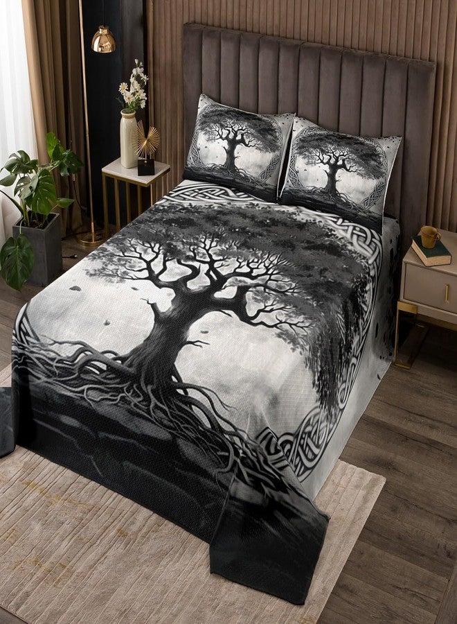 Homewish Tree of Life Bedspread King Size,Tree Aesthetic Bedding Sets for Kids Girls Boys Teens Adult Bedroom Decor,Black Grey Exotic Gothic Comforter Set Viking Style Print Quilt Set,2 Pillowcases - Image 1
