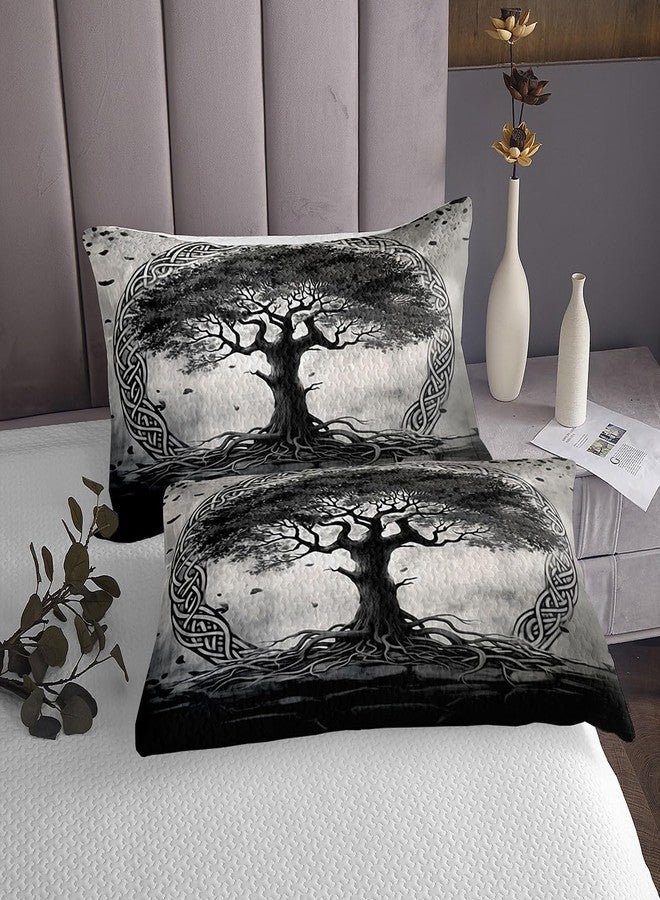 Homewish Tree of Life Bedspread King Size,Tree Aesthetic Bedding Sets for Kids Girls Boys Teens Adult Bedroom Decor,Black Grey Exotic Gothic Comforter Set Viking Style Print Quilt Set,2 Pillowcases - Image 4