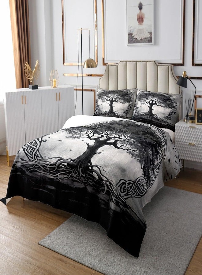 Homewish Tree of Life Bedspread King Size,Tree Aesthetic Bedding Sets for Kids Girls Boys Teens Adult Bedroom Decor,Black Grey Exotic Gothic Comforter Set Viking Style Print Quilt Set,2 Pillowcases - Image 3