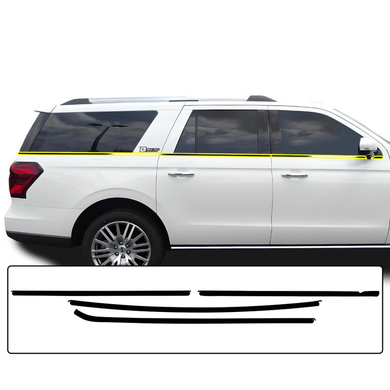 BOGAR TECH DESIGNS Side Window Trim Chrome Delete Overlay Compatible with Ford Expedition Max 20182024 Gloss Black