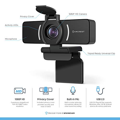 Amcrest 1080P Webcam with Microphone & Privacy Cover, Web Cam USB Camera, Computer HD Streaming Webcam for PC Desktop & Laptop w/Mic, Wide Angle Lens & Large Sensor for Superior Low Light (AWC205) - Image 2
