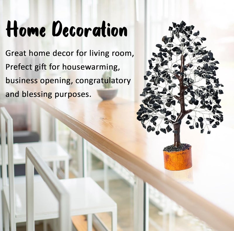Crocon Black Tourmaline Gemstone Tree of Life Crystal Tree for Positive Energy, Handmade Chakra Tree Feng Shui Decor Good Luck Gem Bonsai Money Tree, Wealth & Prosperity, Spiritual - Image 4