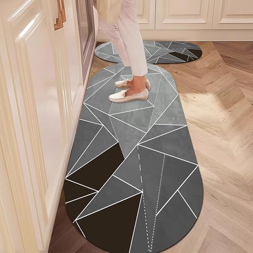 PRECHANA 2 Pcs Kitchen Mats, Waterproof Memory Foam Kitchen Rugs, Standing Desk Mat Floor Mats, Comfort Runner Rug Carpets for Kitchen Floor, Sink (120 * 40 cm, 40 * 60 cm) (B- Abstract) - Image 3