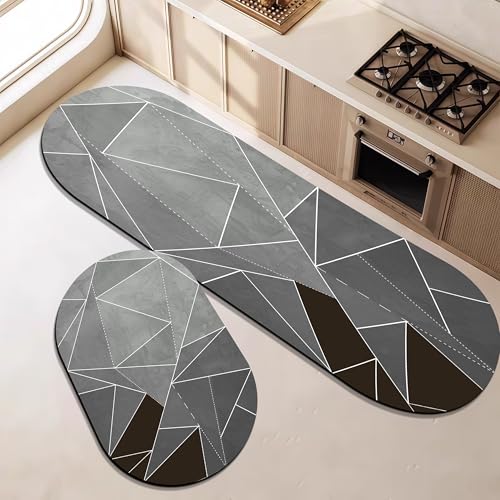 PRECHANA 2 Pcs Kitchen Mats, Waterproof Memory Foam Kitchen Rugs, Standing Desk Mat Floor Mats, Comfort Runner Rug Carpets for Kitchen Floor, Sink (120 * 40 cm, 40 * 60 cm) (B- Abstract) - Image 2