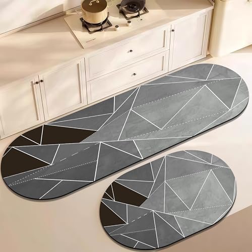 PRECHANA 2 Pcs Kitchen Mats, Waterproof Memory Foam Kitchen Rugs, Standing Desk Mat Floor Mats, Comfort Runner Rug Carpets for Kitchen Floor, Sink (120 * 40 cm, 40 * 60 cm) (B- Abstract) - Image 1