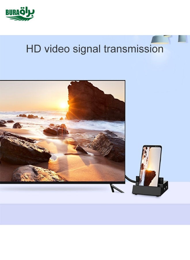 V105 USB-C / Type-C to USB 2.0 x 3 + USB-C / Type-C + HDMI + Audio Port + SD / TF Card Reader Multi-function Phone Stand HUB Docking Station