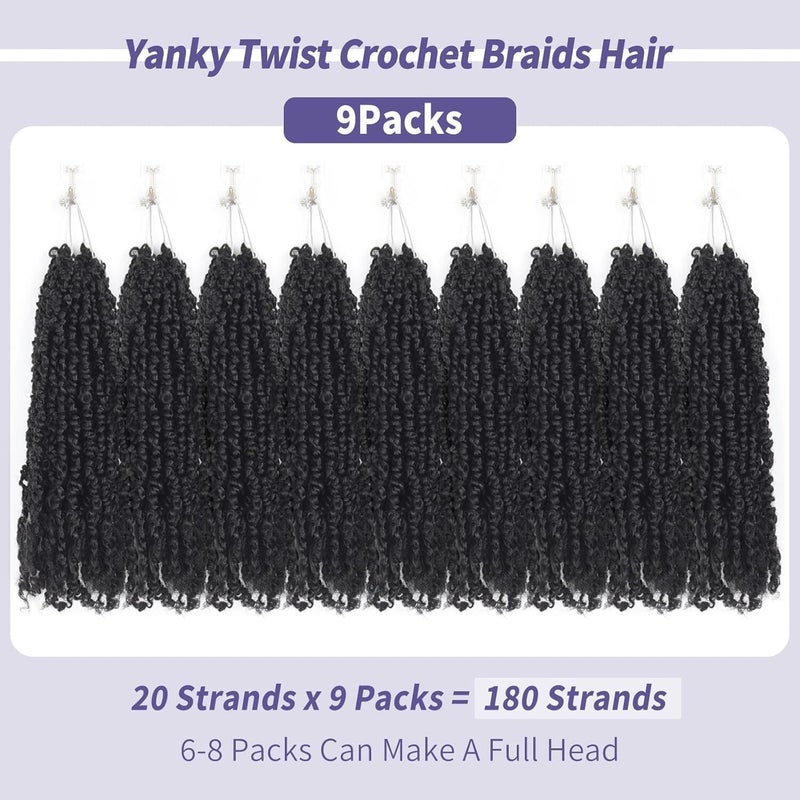 Datanala Yanky Twists Crochet Braiding Hair 12 Inch 9 Packs Micro Spring Twists Crochet Hair Pre-looped Curly Crochet Braids for Women (1B#, 12inch) - Image 2