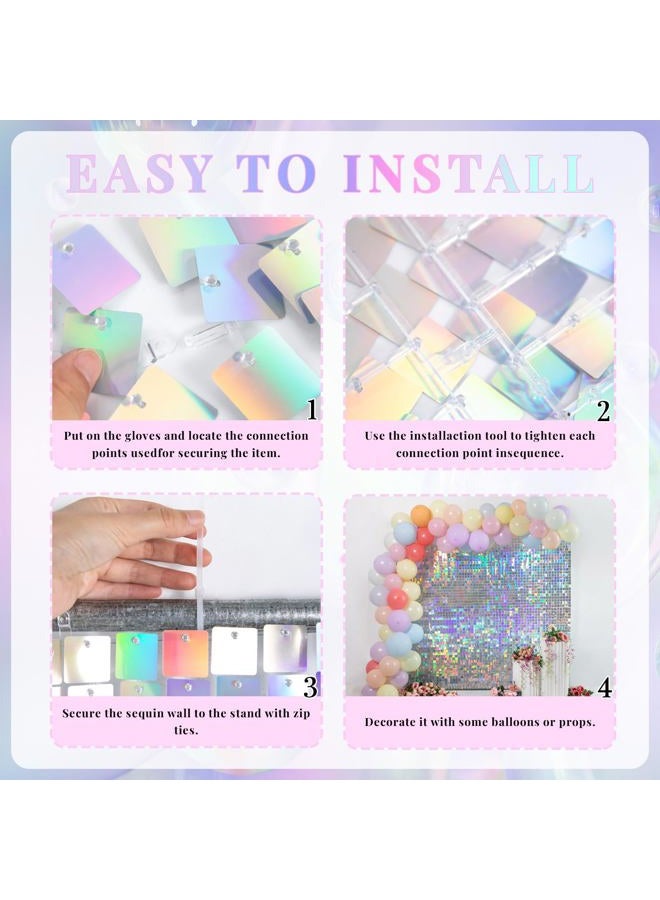 Kate خلفية جدارية لامعة لوحات فضية لامعة 24 قطعة مربعة من الترتر لتزيين خلفية الحائط لحفلة عيد الميلاد، الزفاف، الذكرى السنوية - Image 4