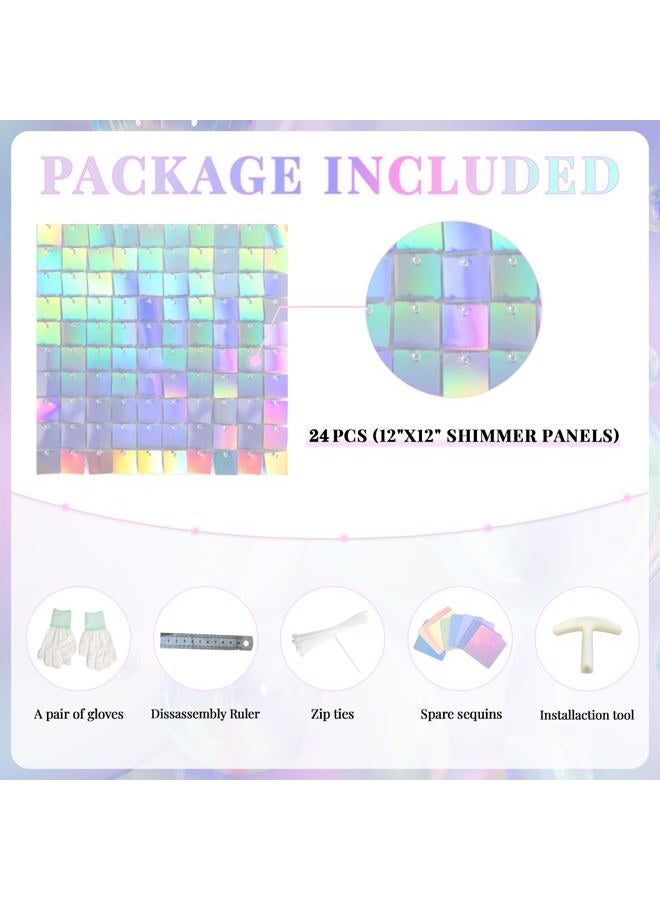 Kate خلفية جدارية لامعة لوحات فضية لامعة 24 قطعة مربعة من الترتر لتزيين خلفية الحائط لحفلة عيد الميلاد، الزفاف، الذكرى السنوية - Image 5