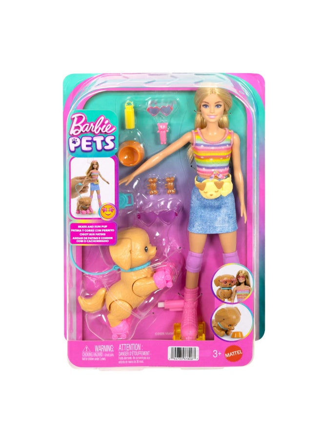 Barbie ​Barbie Pets Skate and Run Pup Blonde Doll with Skating Puppy, Leash, Matching Skates, Sunglasses, and Pet Accessories - Image 2
