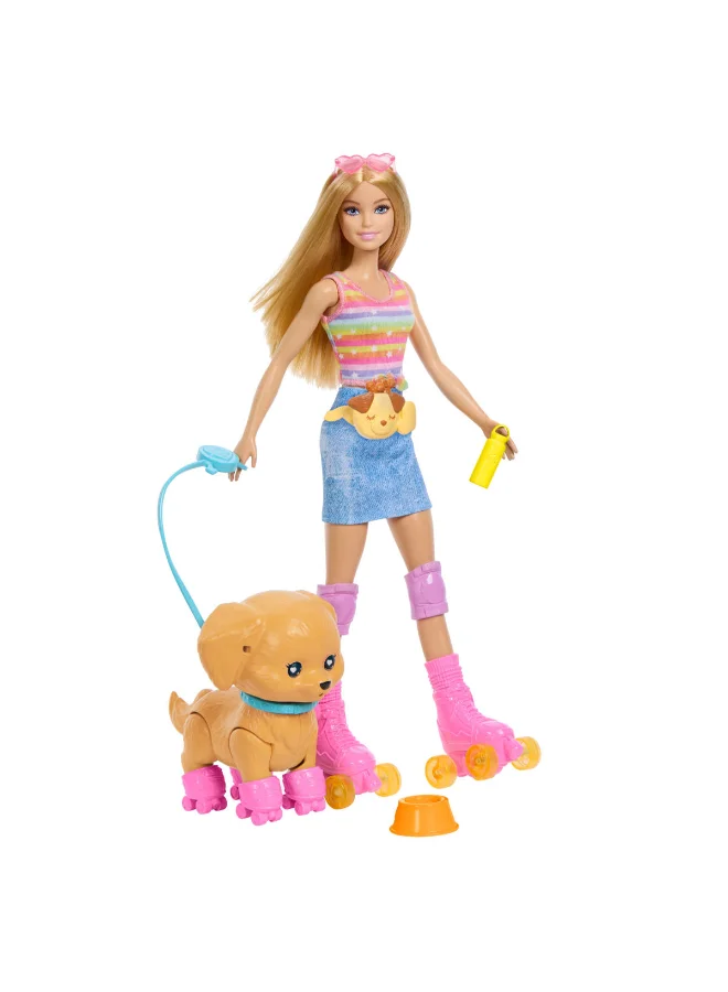 Barbie ​Barbie Pets Skate and Run Pup Blonde Doll with Skating Puppy, Leash, Matching Skates, Sunglasses, and Pet Accessories