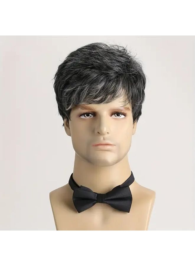 Men Short Curly Wig Dark Gray 10 Inch Curly Wave Texture Casual Versatile Hairpiece - Image 2
