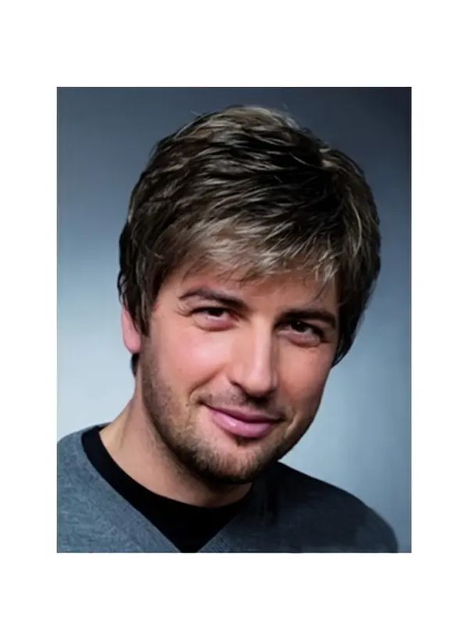 Men Short Curly Wig Dark Gray 10 Inch Curly Wave Texture Casual Versatile Hairpiece - Image 1