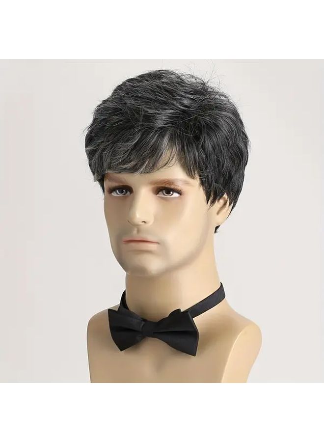 Men Short Curly Wig Dark Gray 10 Inch Curly Wave Texture Casual Versatile Hairpiece - Image 4