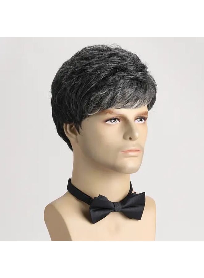 Men Short Curly Wig Dark Gray 10 Inch Curly Wave Texture Casual Versatile Hairpiece - Image 3