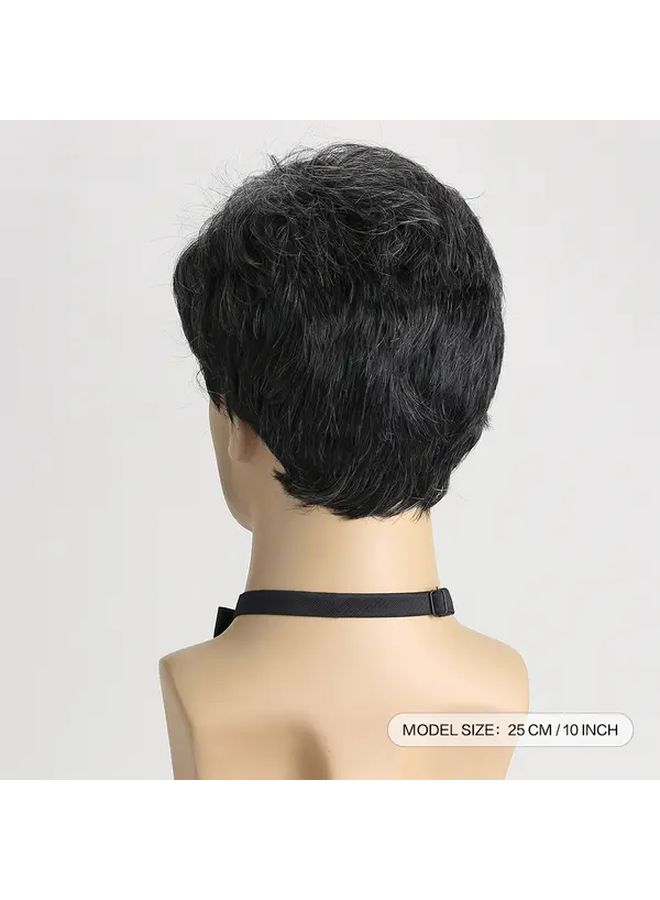Men Short Curly Wig Dark Gray 10 Inch Curly Wave Texture Casual Versatile Hairpiece - Image 5