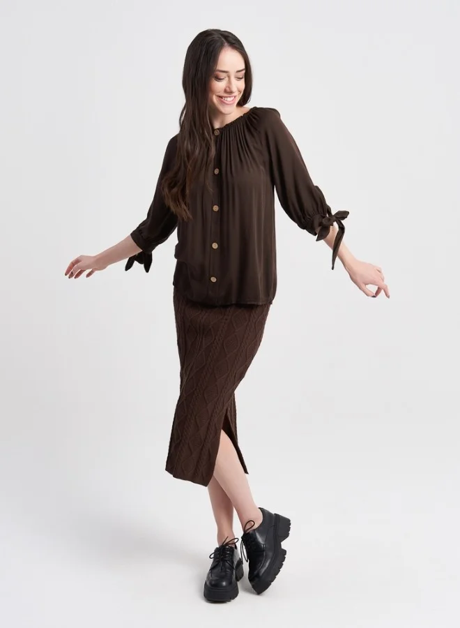 HaILYS Chocolate Brown Buttoned Top