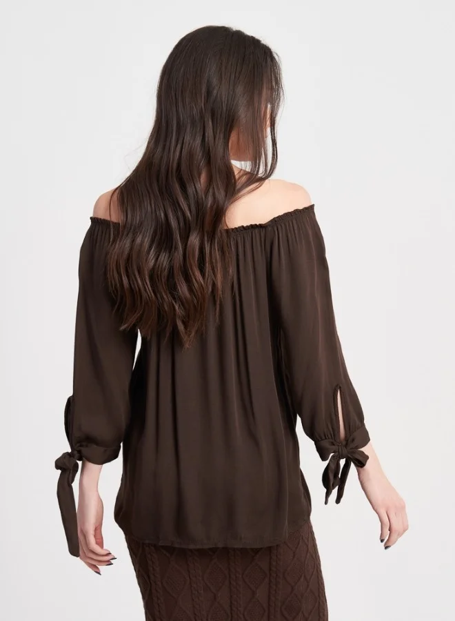HaILYS Chocolate Brown Buttoned Top