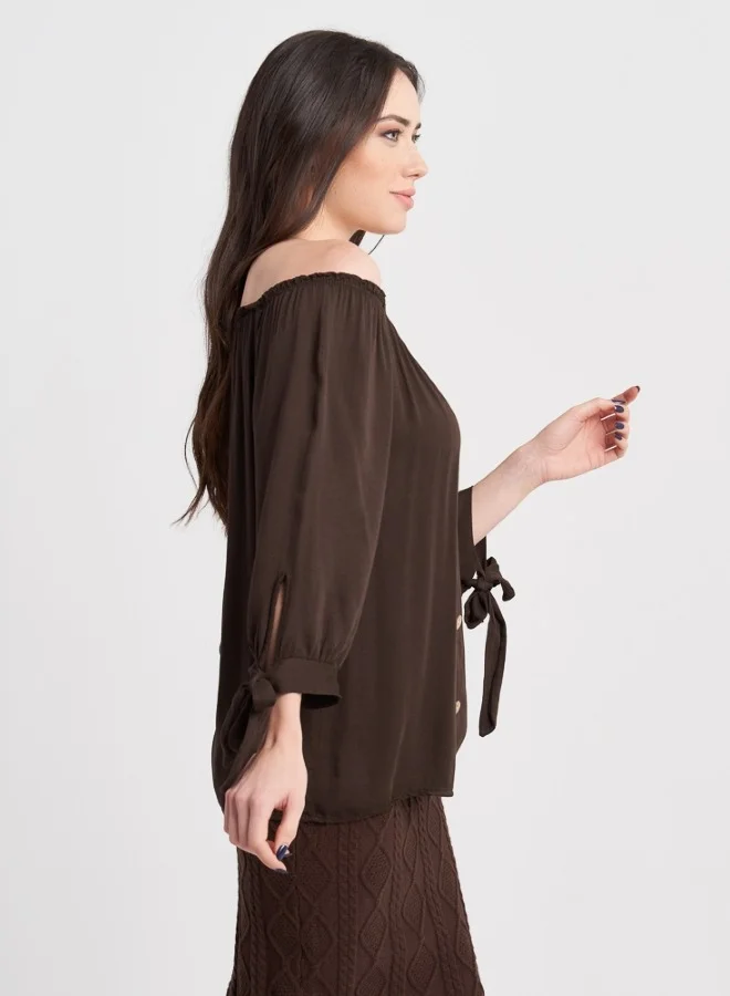 HaILYS Chocolate Brown Buttoned Top