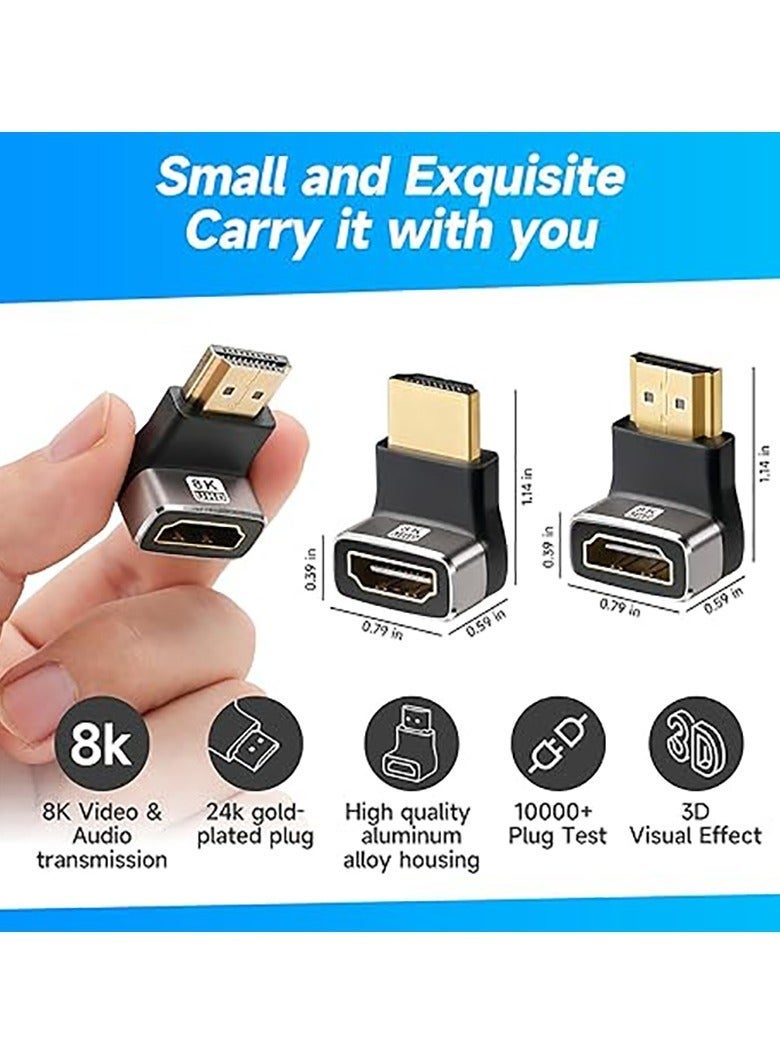 QIRG 8K HDMI 2.1 Adapter 90 Degree and 270 Degree Gold Plated Adapter 2 Pack, Right Angle HDMI Male to Female Connector Converter HDMI L Shape Extender, Supports 8K@60Hz，4K@120Hz，4K@60Hz，4K@30Hz - Image 4