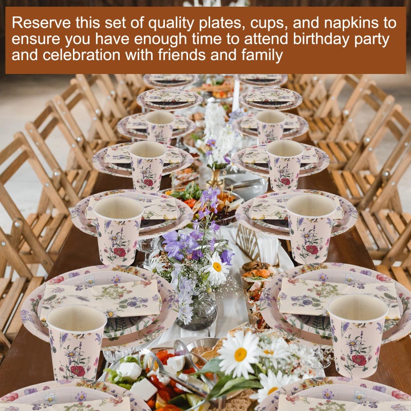 Ziliny 250 Pcs Wildflower Party Decorations Include Spring Summer Floral Paper Plates Napkins and Cups for Wildflower Baby Shower Tea Decorations, Serve 50 Guest(Multicolor,Rustic Style) - Image 5