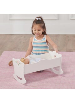 Badger Basket Toy Rocking Doll Bed With White Bedding And Personalization Kit For 20 Inch Dollswhite Rose  - Image 2