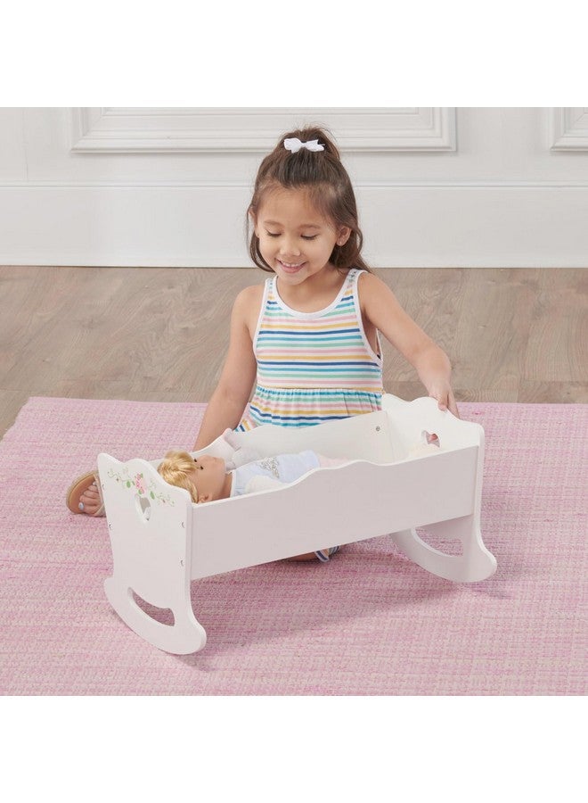 Badger Basket Toy Rocking Doll Bed With White Bedding And Personalization Kit For 20 Inch Dollswhite Rose - Image 2