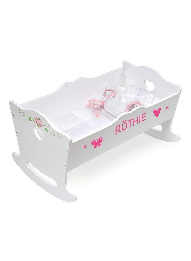 Badger Basket Toy Rocking Doll Bed With White Bedding And Personalization Kit For 20 Inch Dollswhite Rose - Image 3