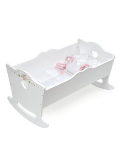 Badger Basket Toy Rocking Doll Bed With White Bedding And Personalization Kit For 20 Inch Dollswhite Rose  - Image 1