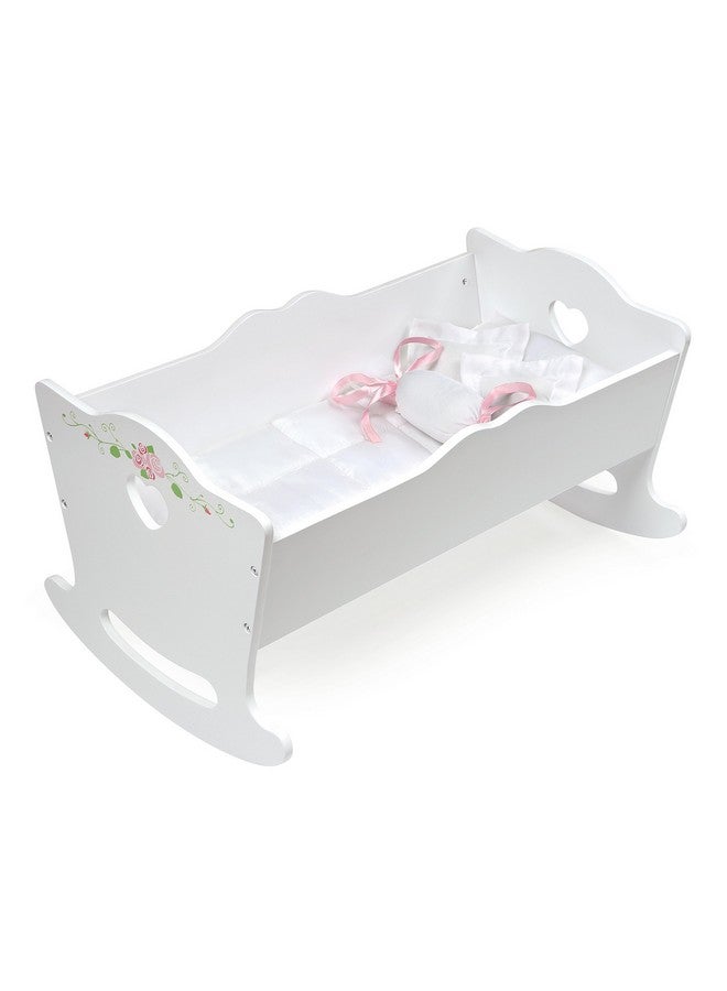 Badger Basket Toy Rocking Doll Bed With White Bedding And Personalization Kit For 20 Inch Dollswhite Rose - Image 1
