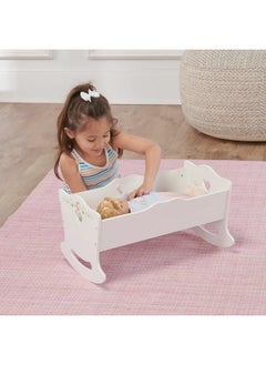 Badger Basket Toy Rocking Doll Bed With White Bedding And Personalization Kit For 20 Inch Dollswhite Rose  - Image 4