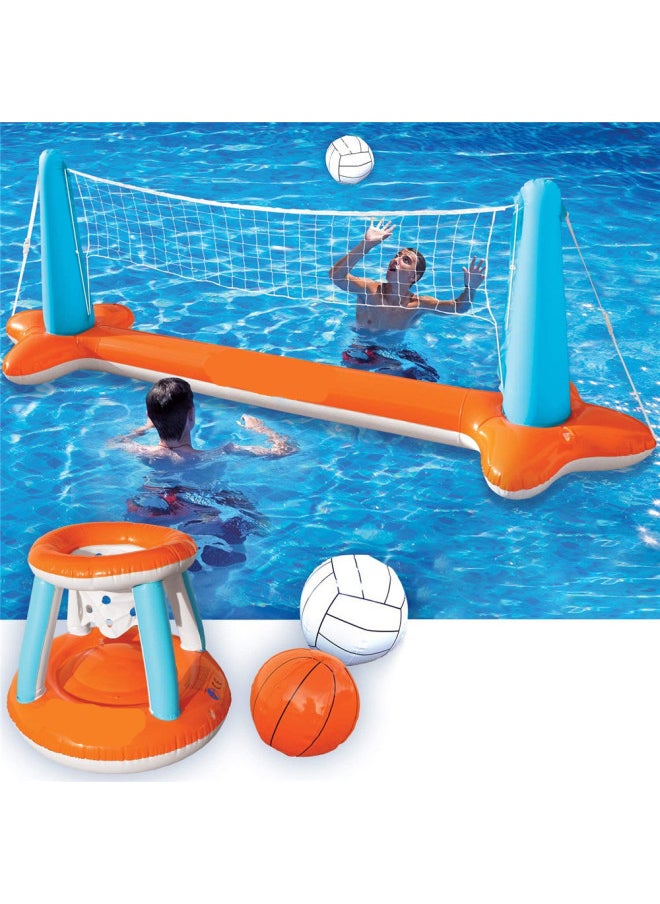 Inflatable Volleyball Net Basketball Hoop Floating Pool Swimming Toy Water Court Basketball Throwing Ball Game-Color:INTEX Inflatable Water Basketball Set  - Image 2