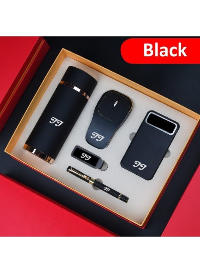 JJ PALACE Office Gift Box Set 5 Pieces For Men And Women, Smart Coffee Thermos Cup, Smart Computer Mouse, Lined And Cards Holder With Pen, USB, Power Bank Best Business Gift  - Image 2