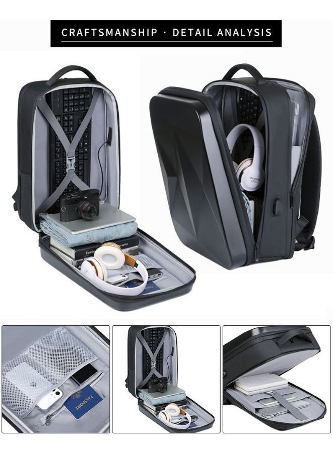 Travel Laptop Backpack Water Resistant Hard Shell Backpack with USB Charging Port Business Computer Backpack for Work/School/College Black