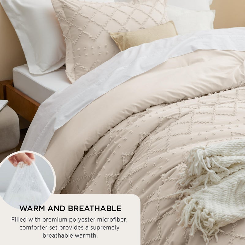 Bedsure Queen Comforter Set - Beige Comforter, Boho Tufted Shabby Chic Bedding for Kids, 3 Pieces Vintage Farmhouse Bed Set for All Seasons, Fluffy Soft Bedding with 2 Pillow Shams - Image 4