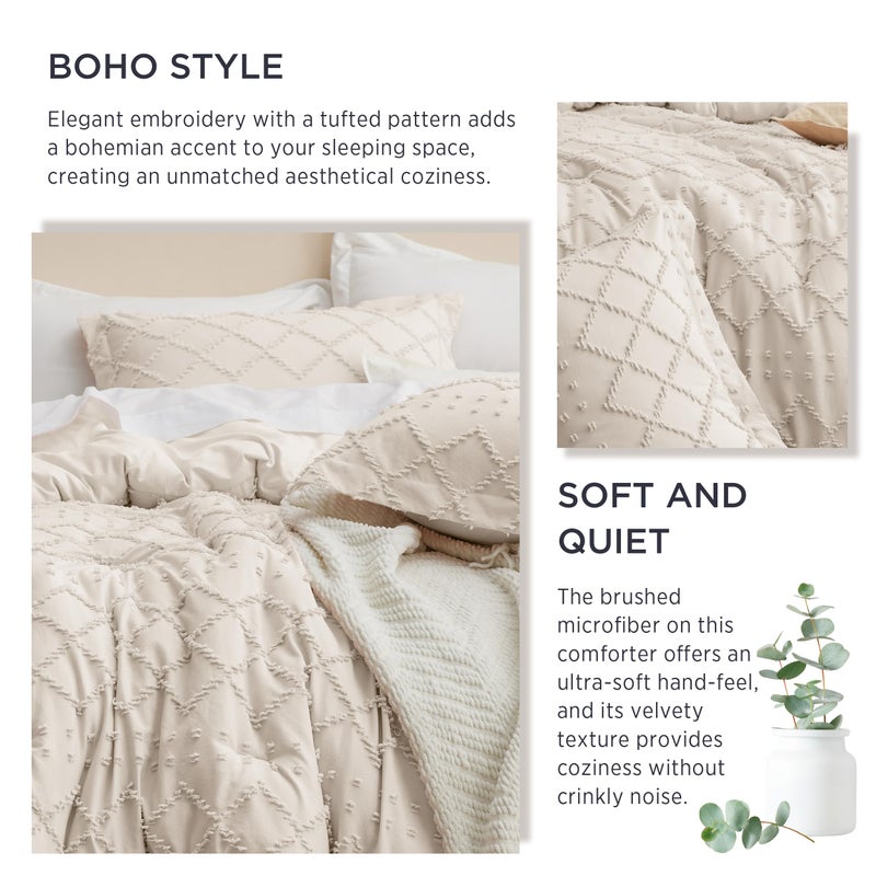 Bedsure Queen Comforter Set - Beige Comforter, Boho Tufted Shabby Chic Bedding for Kids, 3 Pieces Vintage Farmhouse Bed Set for All Seasons, Fluffy Soft Bedding with 2 Pillow Shams - Image 5