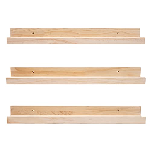 MBYD 24 Inch Floating Shelves Natural Wood Set of 3 Wall Mount Picture Ledge Wooden Wall Shelf for Home Decoration Nursery Book Shelves for Bedroom Living Room Office Kitchen 3 Same Dimensions