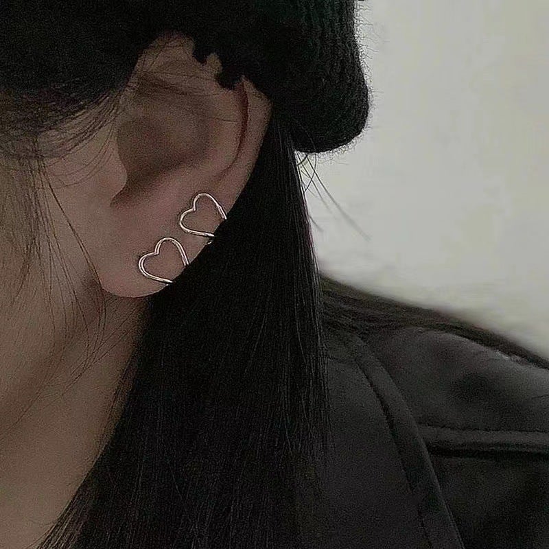 Chic Zircon Clip-on Earrings Set for Women Heart-shaped ear clip two