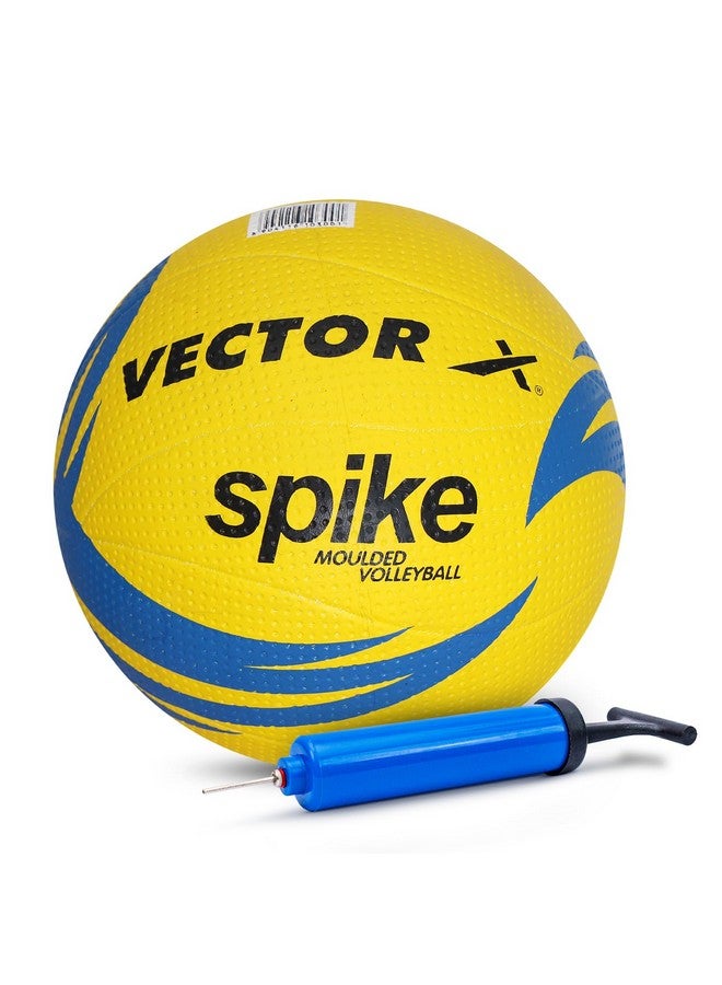 Vector X Spike Rubber Moulded Indoor/Outdoor Volleyball + Pump with Butyl Bladder, Yellow, Size: 4 (Suitable for Practice/Match/Beach) + Free Air Needle - Image 1