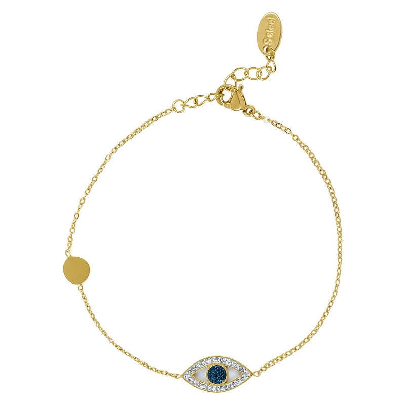 Moonstone Women's Fashion Bracelet Adorable Evil's Eye With Single Zirconia Crystal Charm Embellished Chain Bracelet, Gold - Image 1