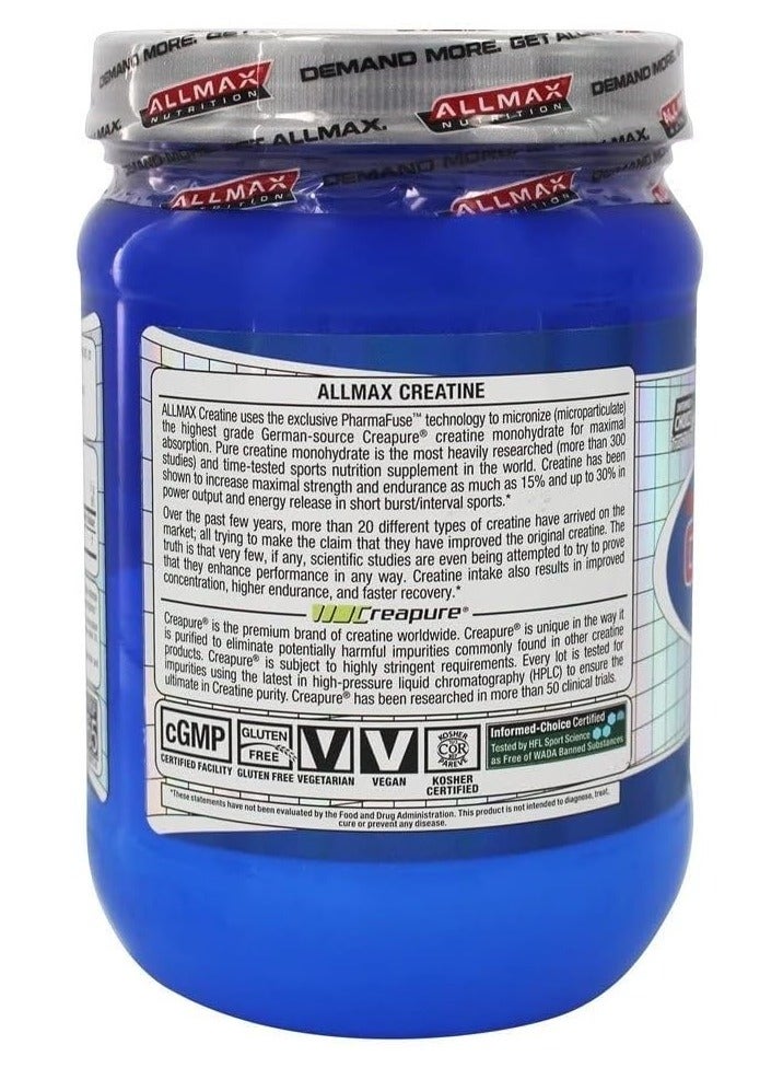 AllMax Nutrition مسحوق الكرياتين من الدرجة الصيدلانية النقي ميكرونيزد مونوهيدرات من أولماكس نيوتريشن (400 جم، 14.11 أونصة) - Image 2