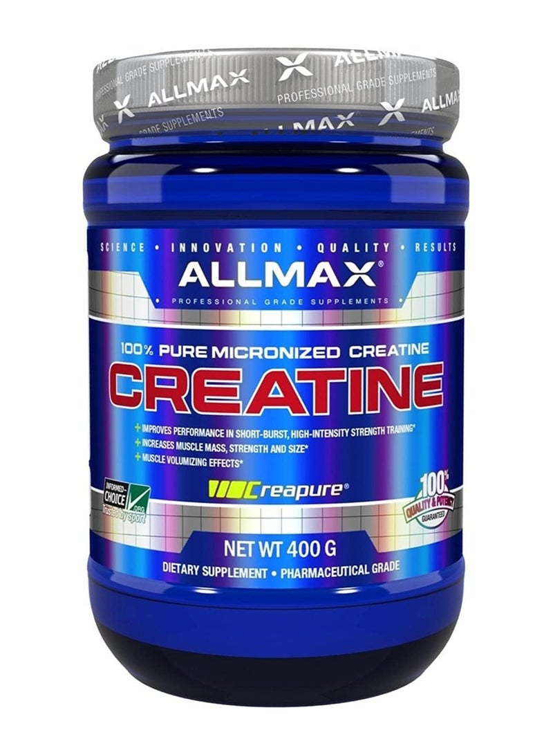 AllMax Nutrition مسحوق الكرياتين من الدرجة الصيدلانية النقي ميكرونيزد مونوهيدرات من أولماكس نيوتريشن (400 جم، 14.11 أونصة) - Image 1