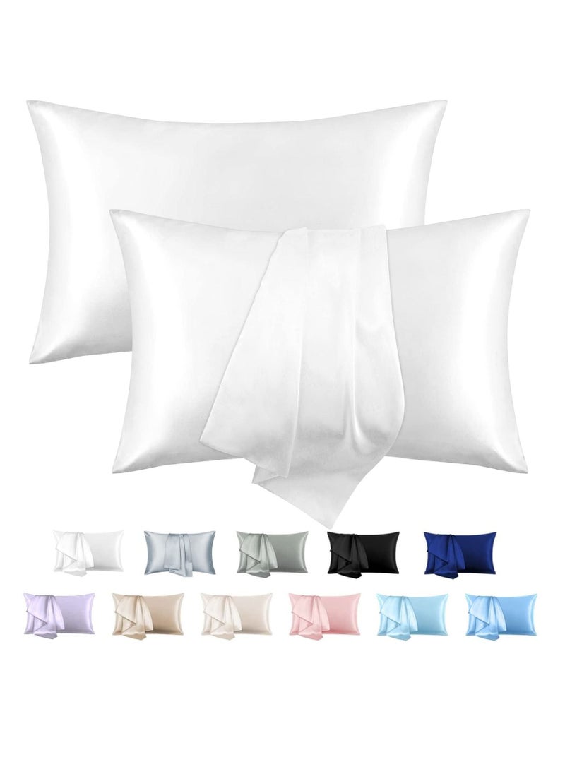 Arabest 2-Piece Simple Solid Colour Silk Satin Pillow Case with Envelope Closure for Hair and Skin White 51x76/51x102cm  - Image 1