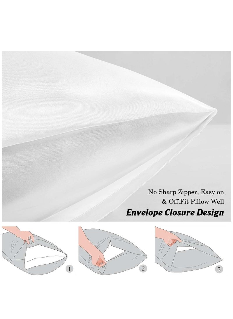 Arabest 2-Piece Simple Solid Colour Silk Satin Pillow Case with Envelope Closure for Hair and Skin White 51x76/51x102cm  - Image 3