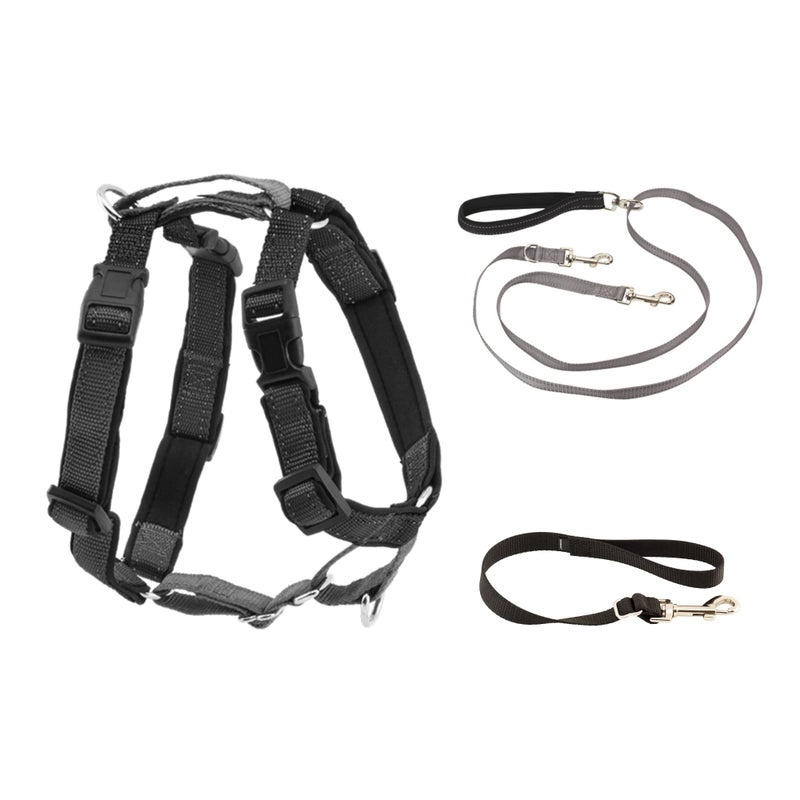 PetSafe 3in1 Harness with TwoPoint Control Leash Custom Fit Durable Obedience Gear for Gentle Behavior Training to Reduce Leash Pulling Breathable Padded Design Medium Black