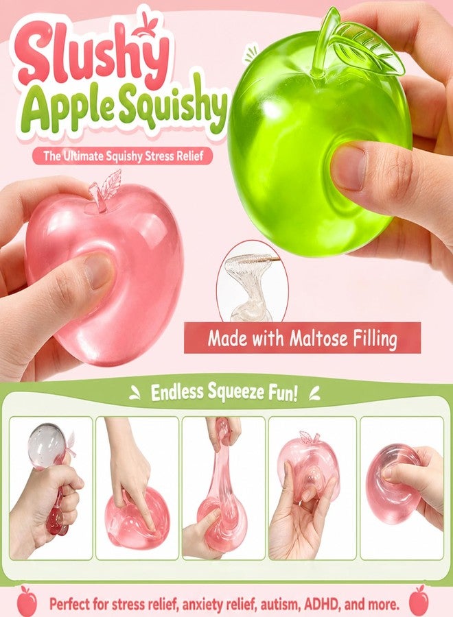 DRVUXBIL 2PCS Apple Squishy Toy, Slushy Green Apple Squishy, Realistic Clear Fruit Squishies Soft Slow Rising Stress Balls for Anxiety Relief, Cute Squeeze Fidget Toys for Adults & Kids, Party Favors Gift - Image 3