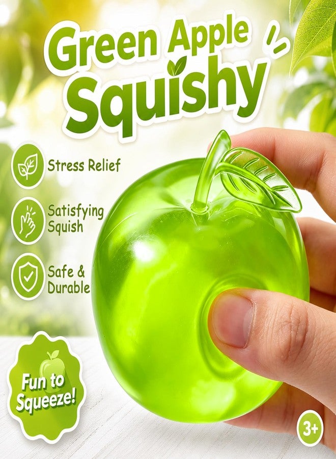 DRVUXBIL 2PCS Apple Squishy Toy, Slushy Green Apple Squishy, Realistic Clear Fruit Squishies Soft Slow Rising Stress Balls for Anxiety Relief, Cute Squeeze Fidget Toys for Adults & Kids, Party Favors Gift - Image 2