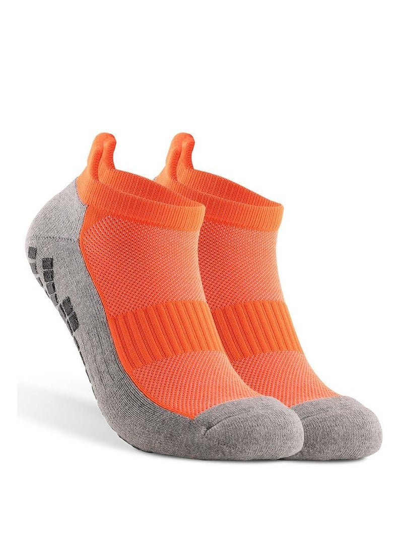 Generic - Colourblock Pattern Elastic Cuff Ankle Length Socks Orange/Grey - Image 1